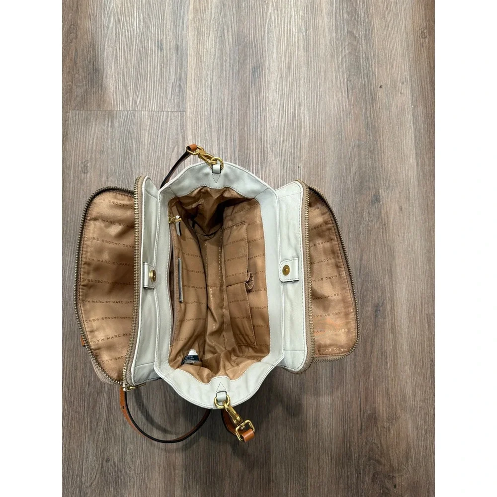 Marc by Marc Jacobs Tri-Color Leather Satchel Crossbody Bag Tan Cream Gold